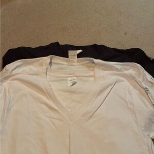 Classic White and Black V-Neck Women's Tops